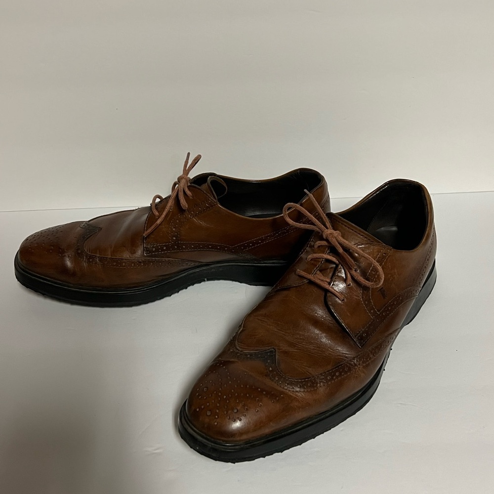 TOD'S Designer Brown Leather Wingtip Leather Oxford Dress Shoes Men's 10